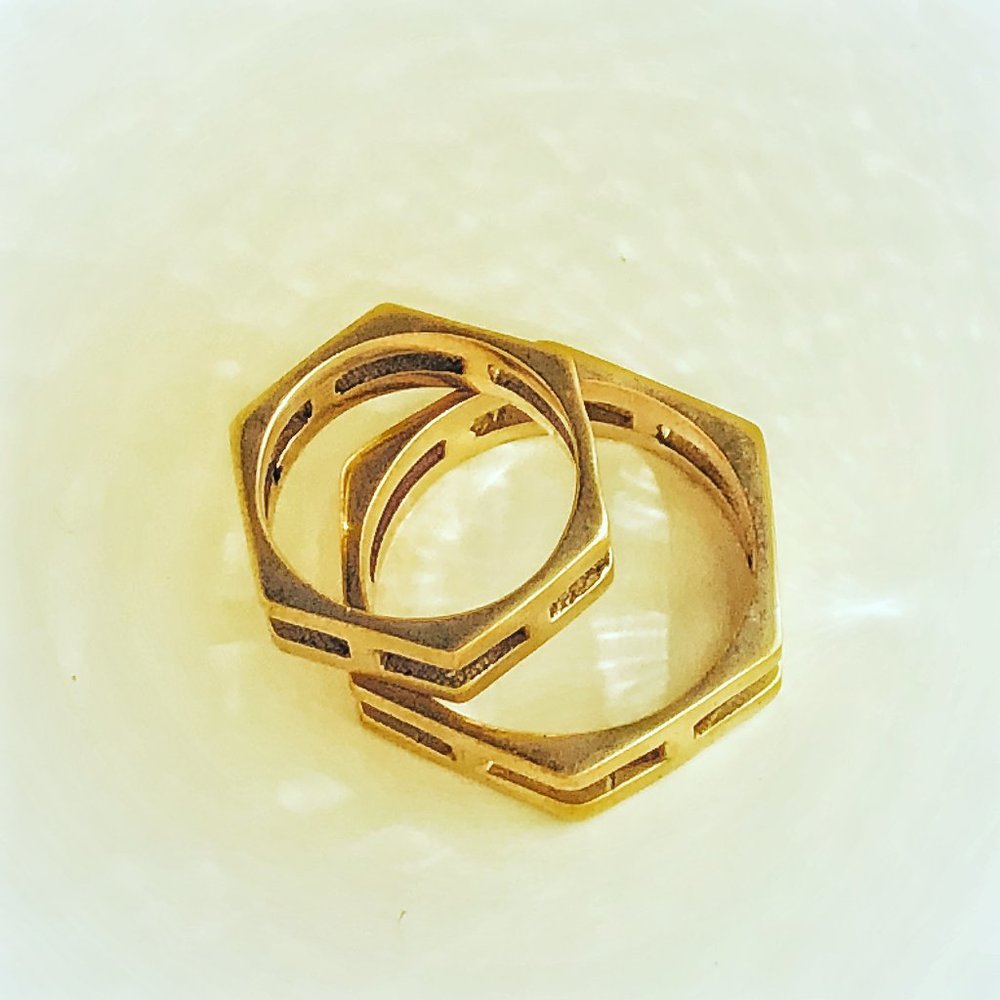 Brass Hexagon Honeycomb Bee Men & Womens Ring